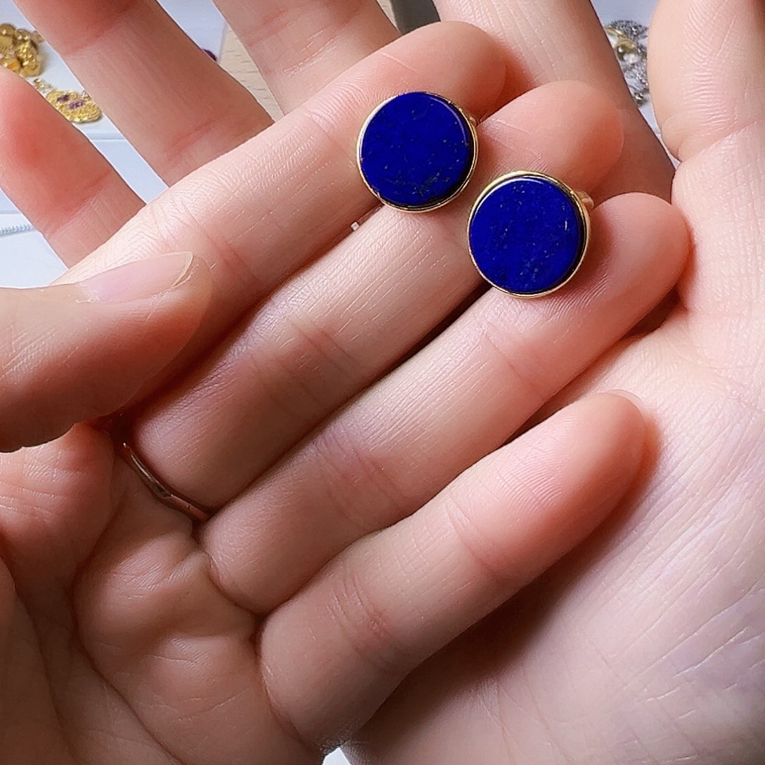 青金石银S925镶嵌耳饰小号