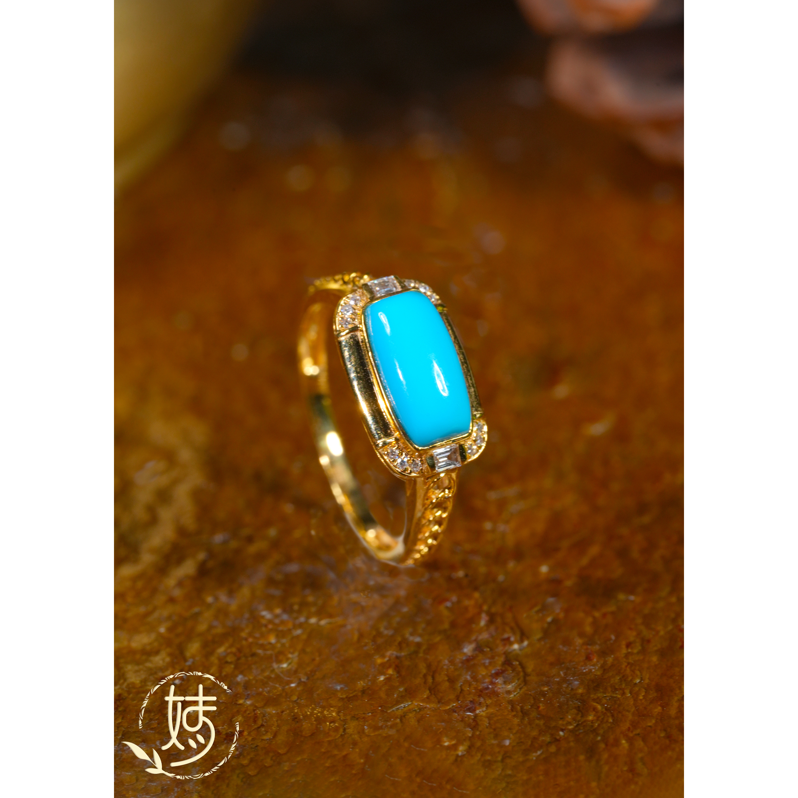 【婧婧精选】臻品 · 睡美人蓝松18K戒指 绿松戒指 春日珠宝 宽5MM+