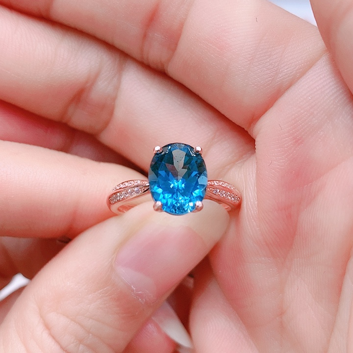 托帕石戒指银S925镶嵌8✖️10