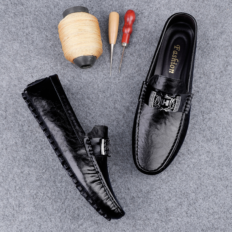 新款豆豆鞋男一脚蹬懒人鞋商务休闲秋冬软皮软底男鞋透气皮鞋牛皮