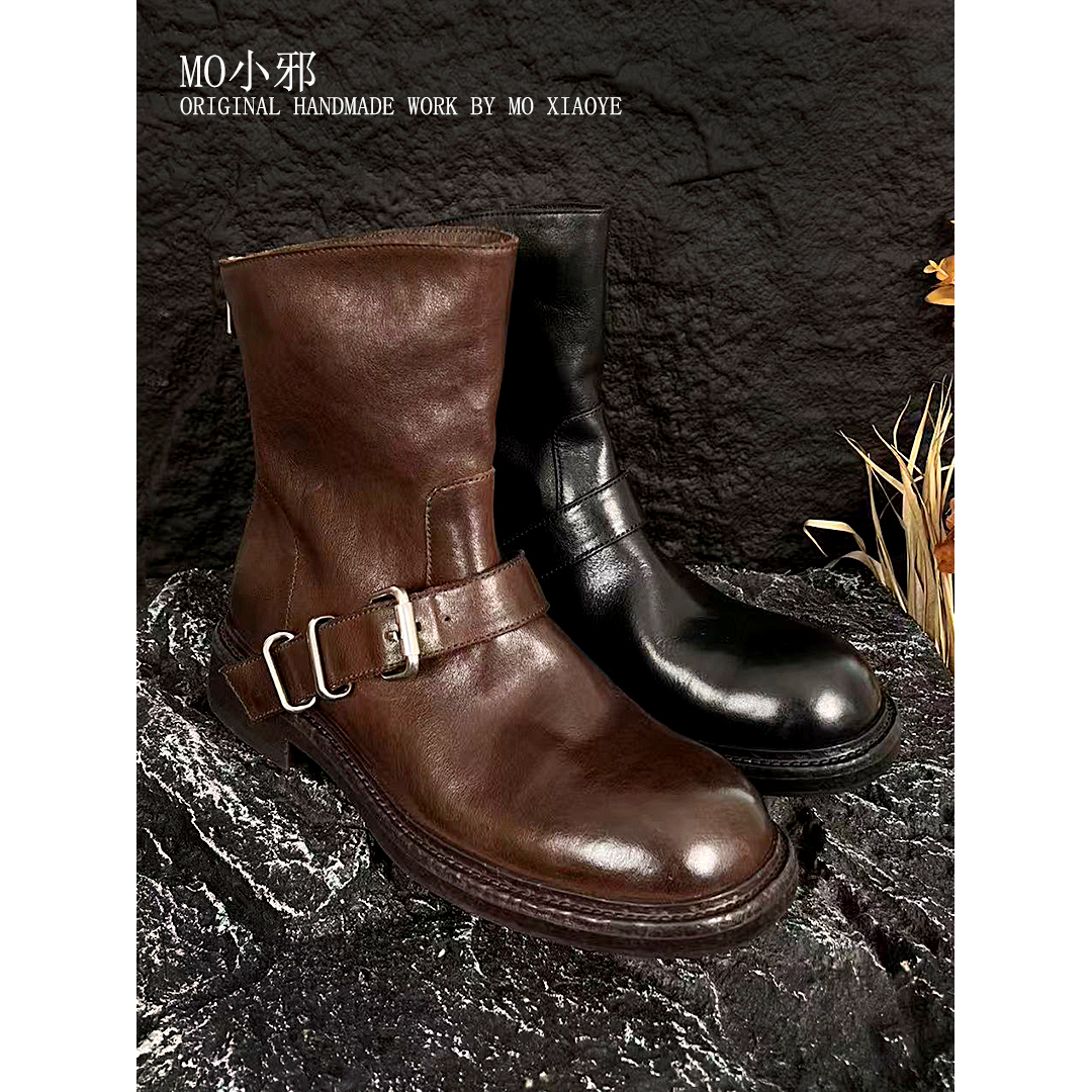 MO小邪‘纯手工马皮短靴切尔西秋季新款真皮马丁靴女美拉德瘦瘦靴