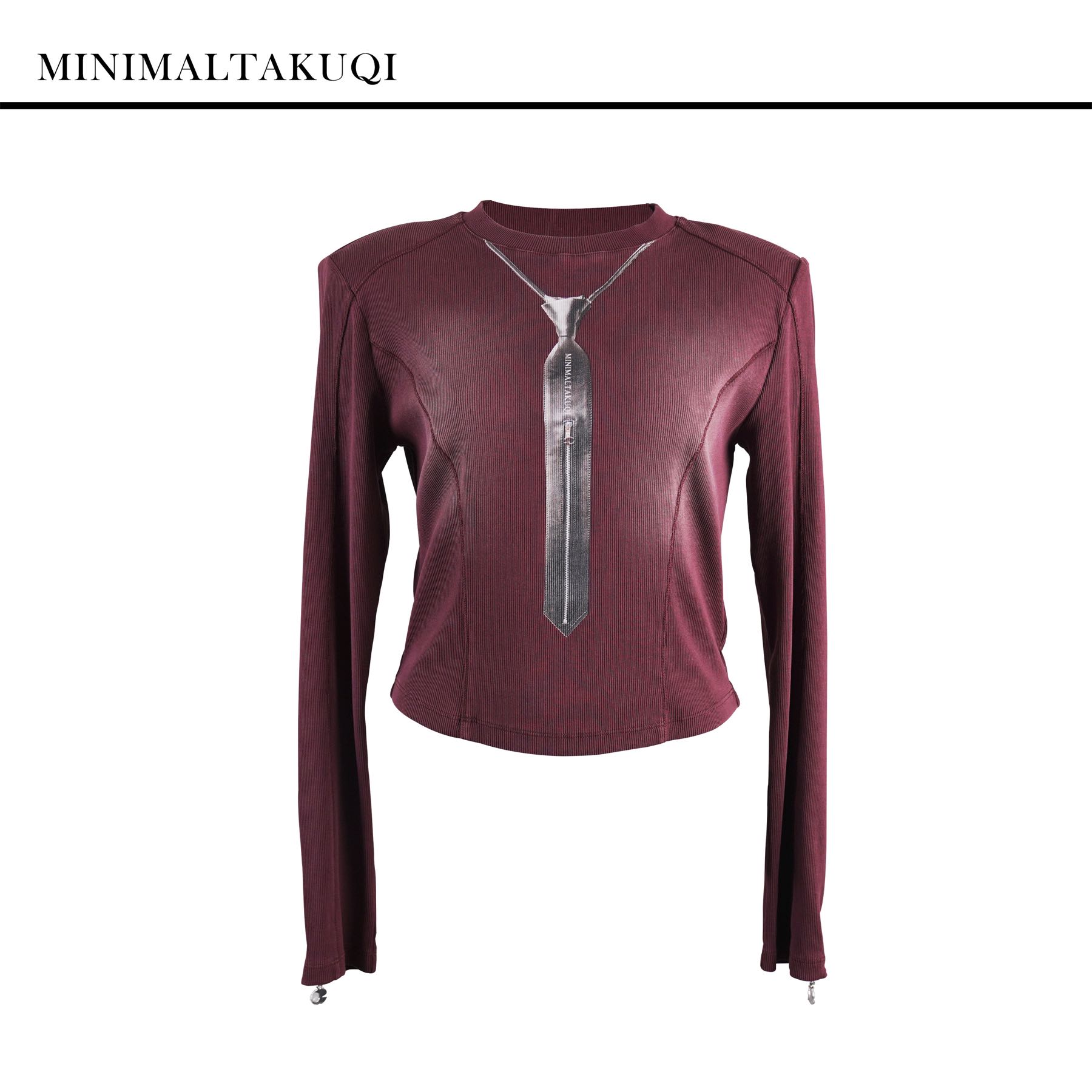 【XSY】code极致代码-收腰显瘦垫肩领带水洗长袖T恤