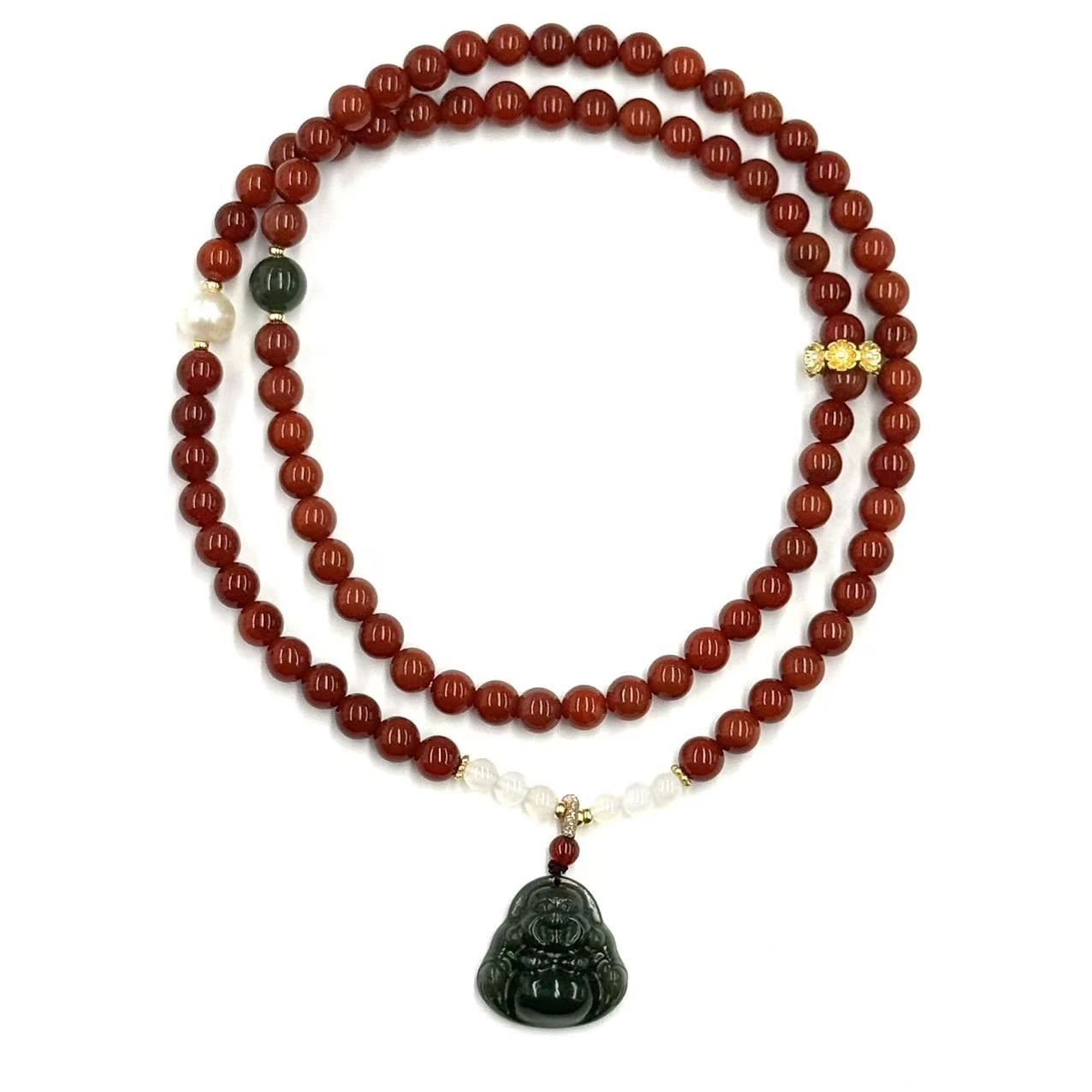 y2448-国风气质款红玛瑙DIY和田玉佛公项链-赠礼盒