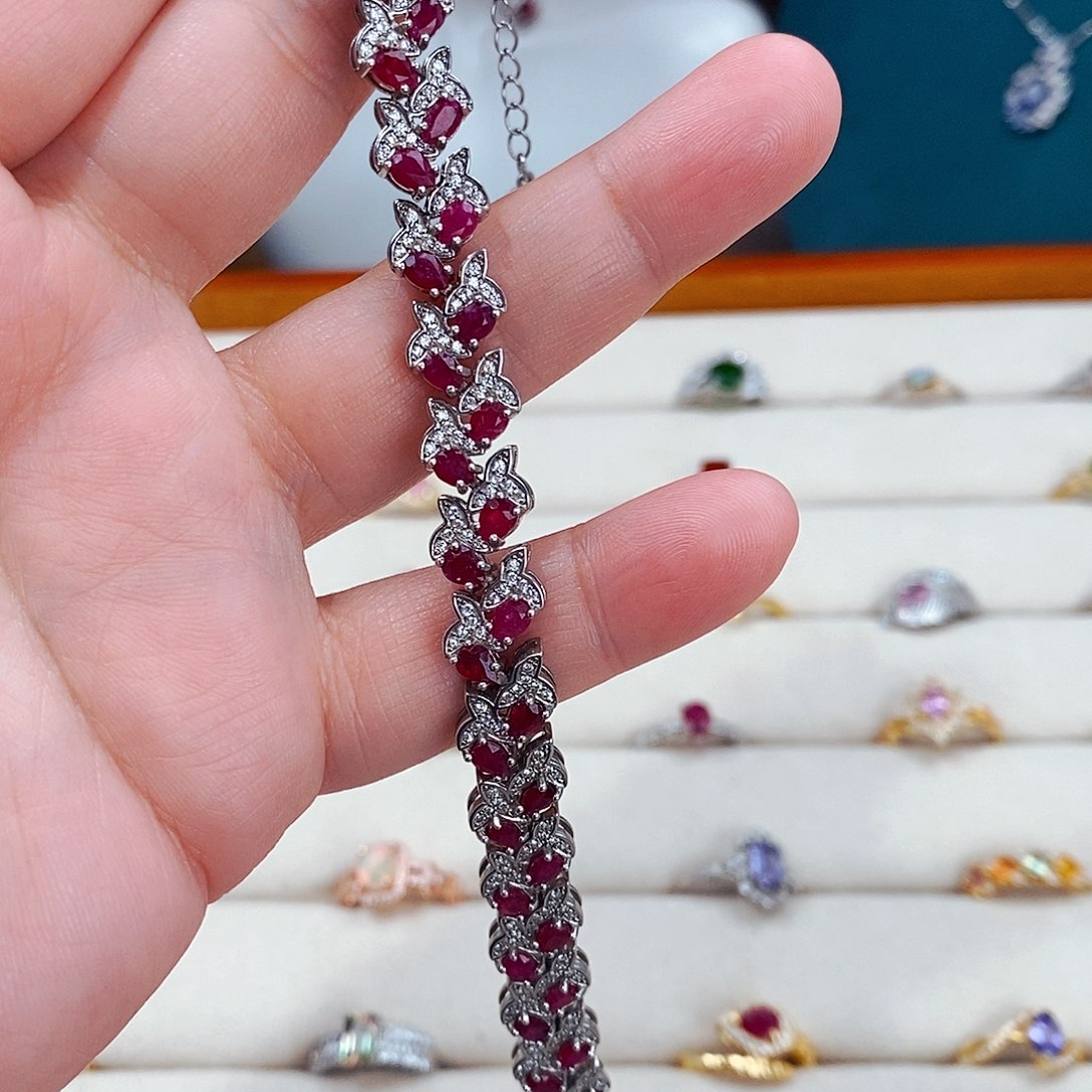 红宝石手链银S925镶嵌大*