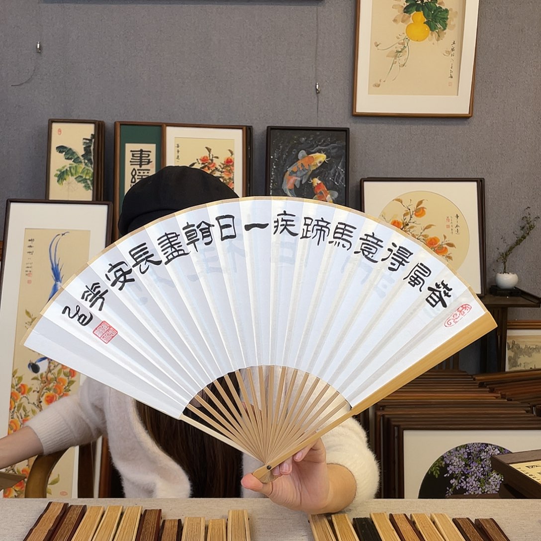 国画95寸玉竹-纯手绘-文玩扇骨（默认粘好）