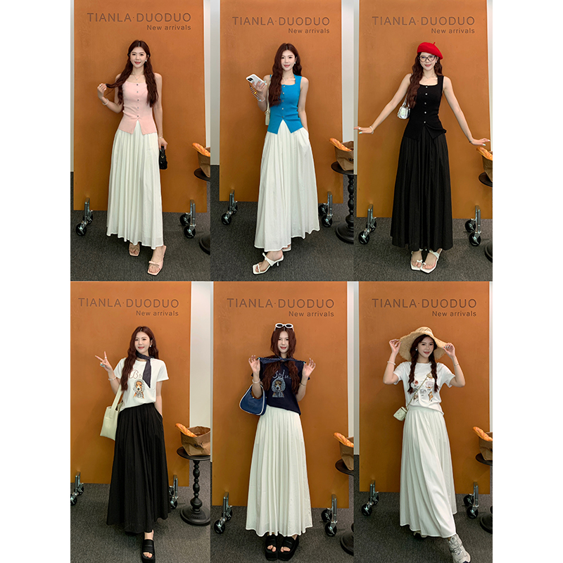 【现货自由行】甜辣多多2025夏季新款显瘦气质松紧腰侧拉链半身裙女