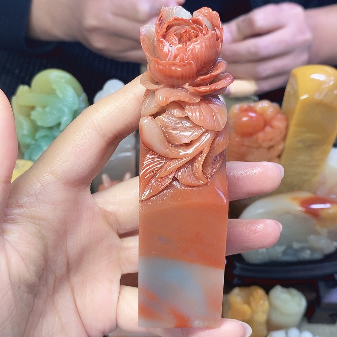 印石寿山石牡丹花开