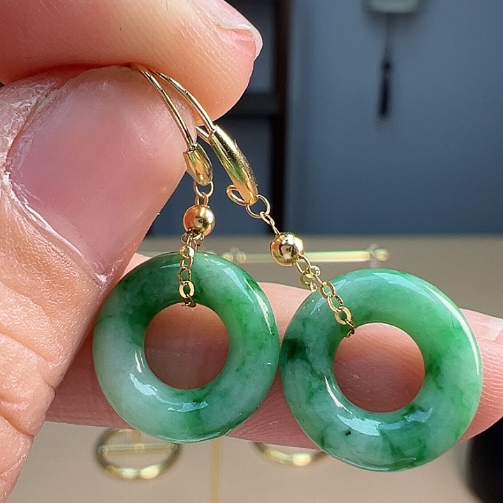 翡翠耳饰18K金镶嵌耳饰