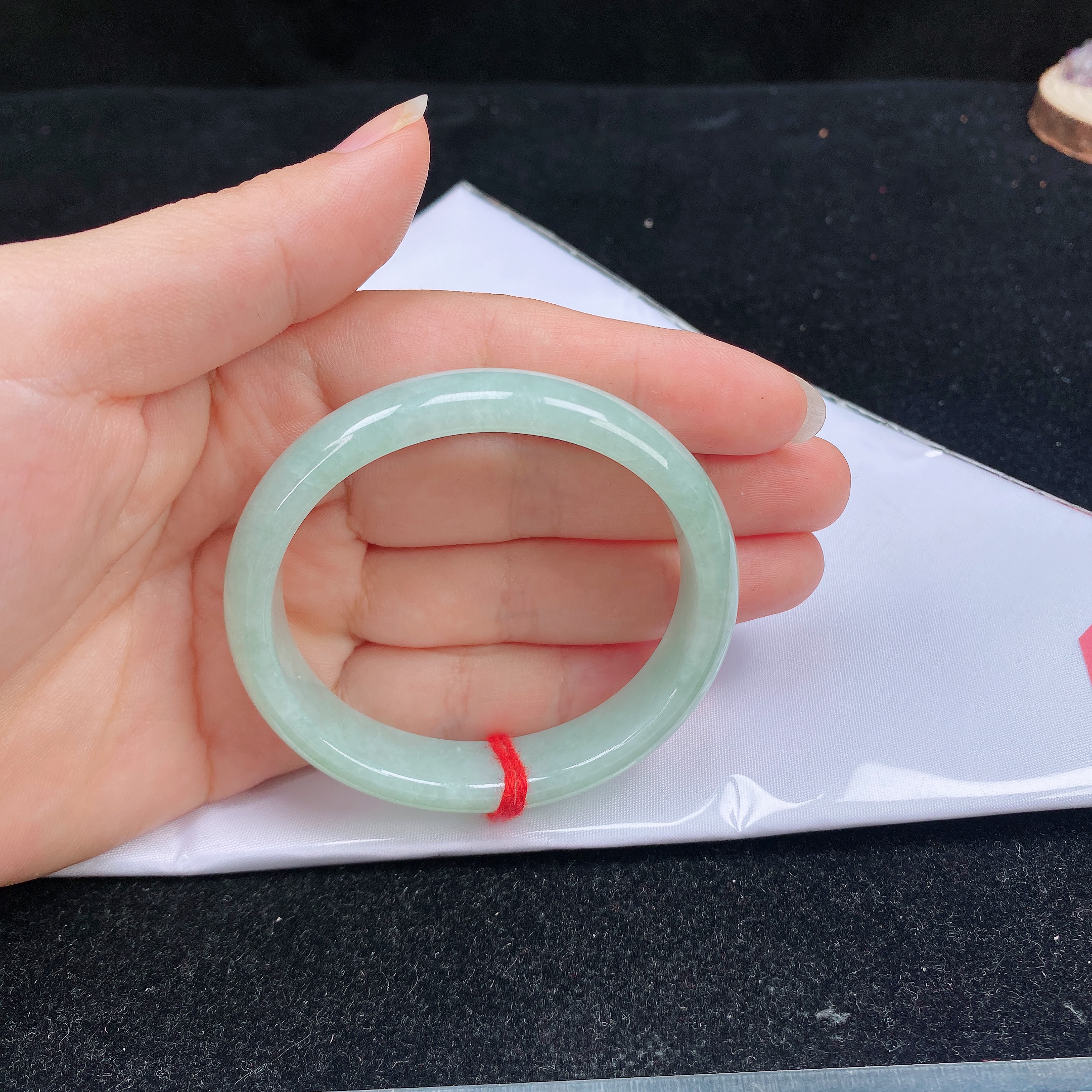 54圈口缅甸翡翠A货老坑细糯种小宽贵妃满圈纯绿色玉镯子正品珠宝