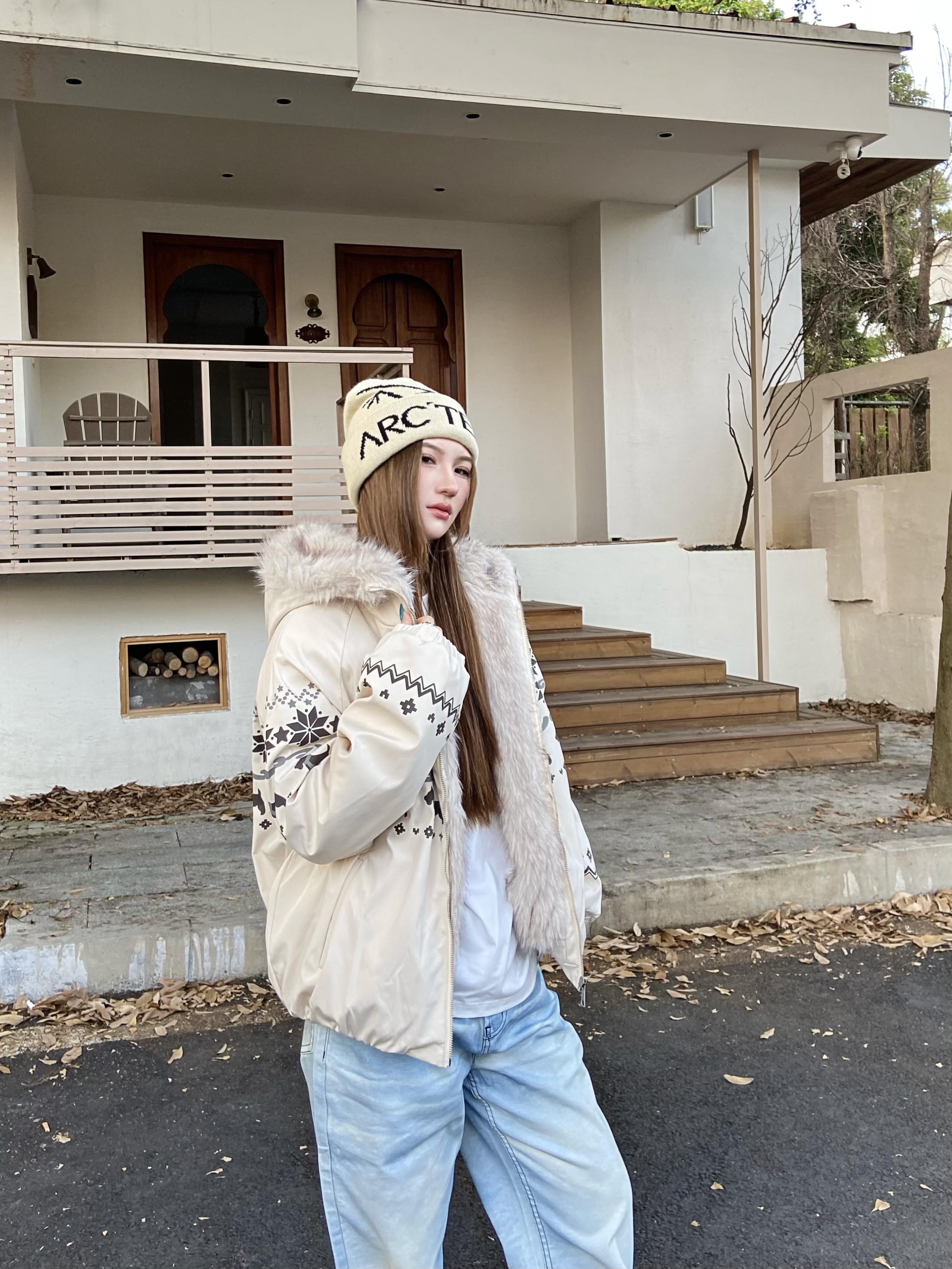 ATKF Y美式复古费尔岛座山雕棉服男女冬季宽松毛领可拆卸棉衣外套