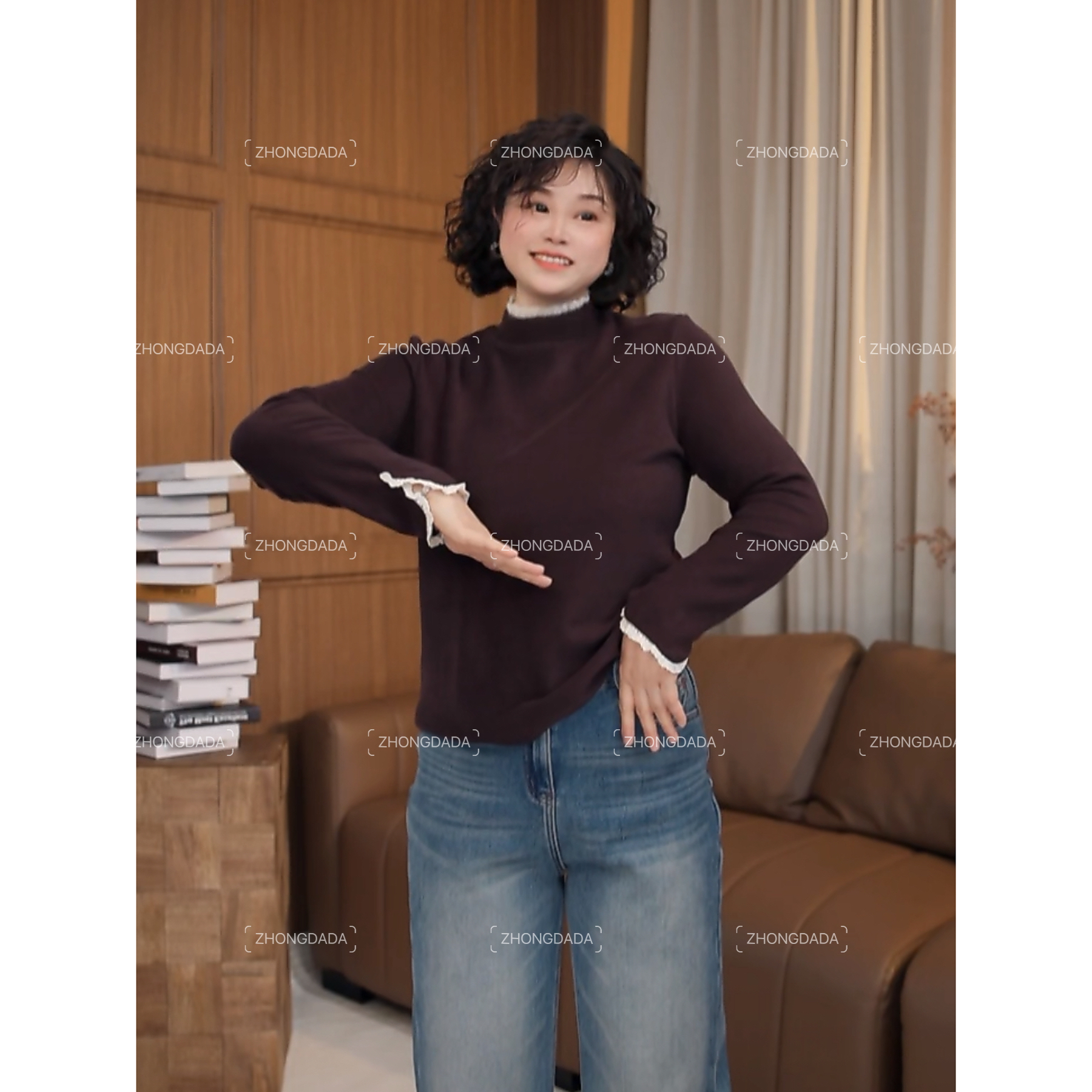 ZHONG大大【】半高领长袖T恤女秋冬新款蕾丝拼接保暖内搭打底衫1066