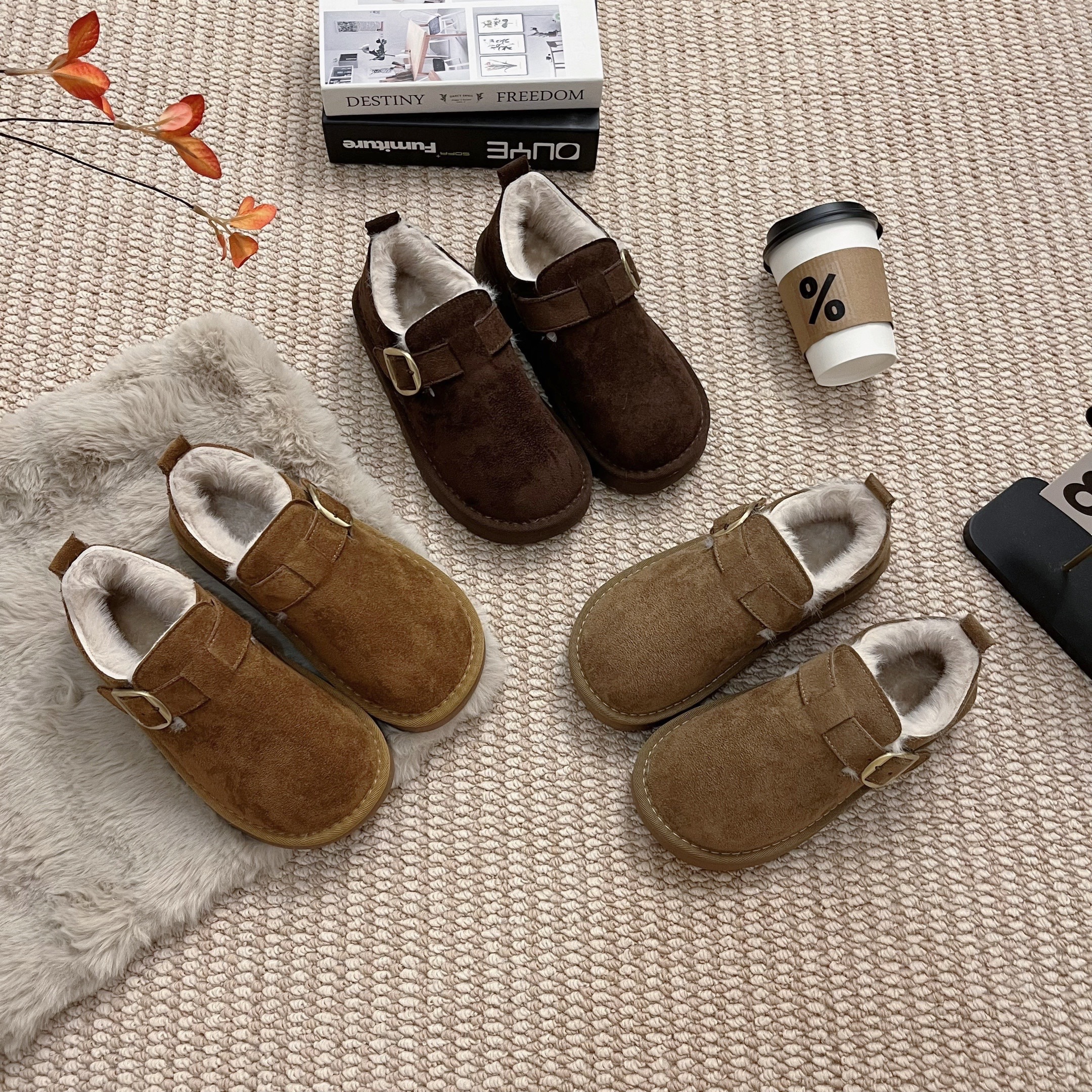 软底加绒勃肯鞋女2025新款冬季保暖休闲雪地靴一脚蹬豆豆鞋棉鞋子