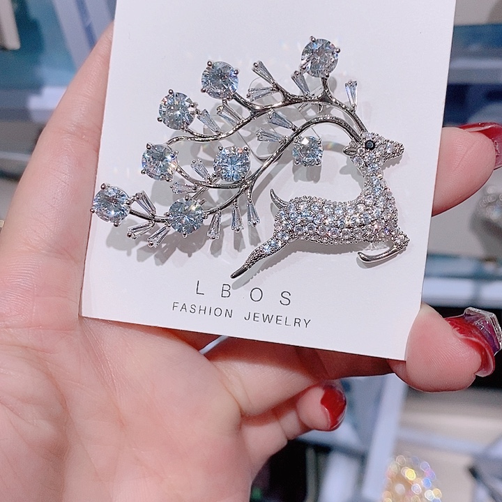 锆石铜合金小鹿胸针 锆石款