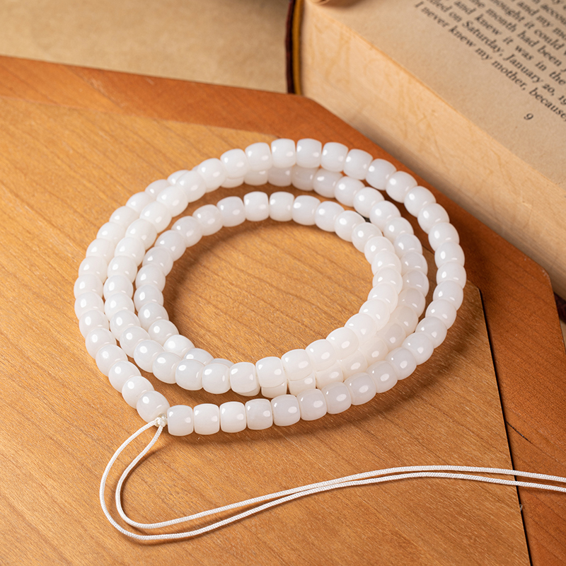 和田玉白玉直切极限弧108项链羊脂白玉多圈手链项链经典素圈7×6mm
