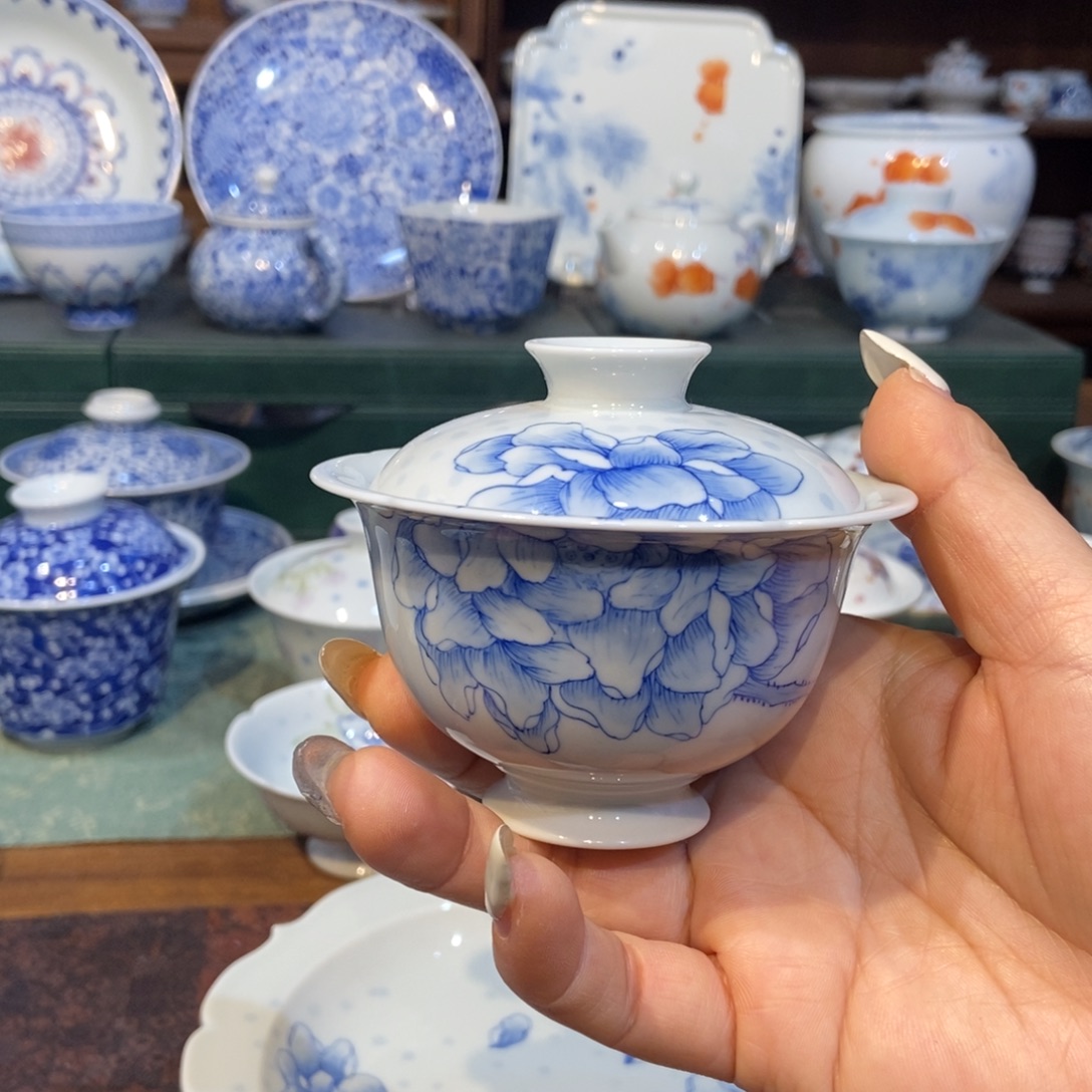 雪山春晓荷花盖碗