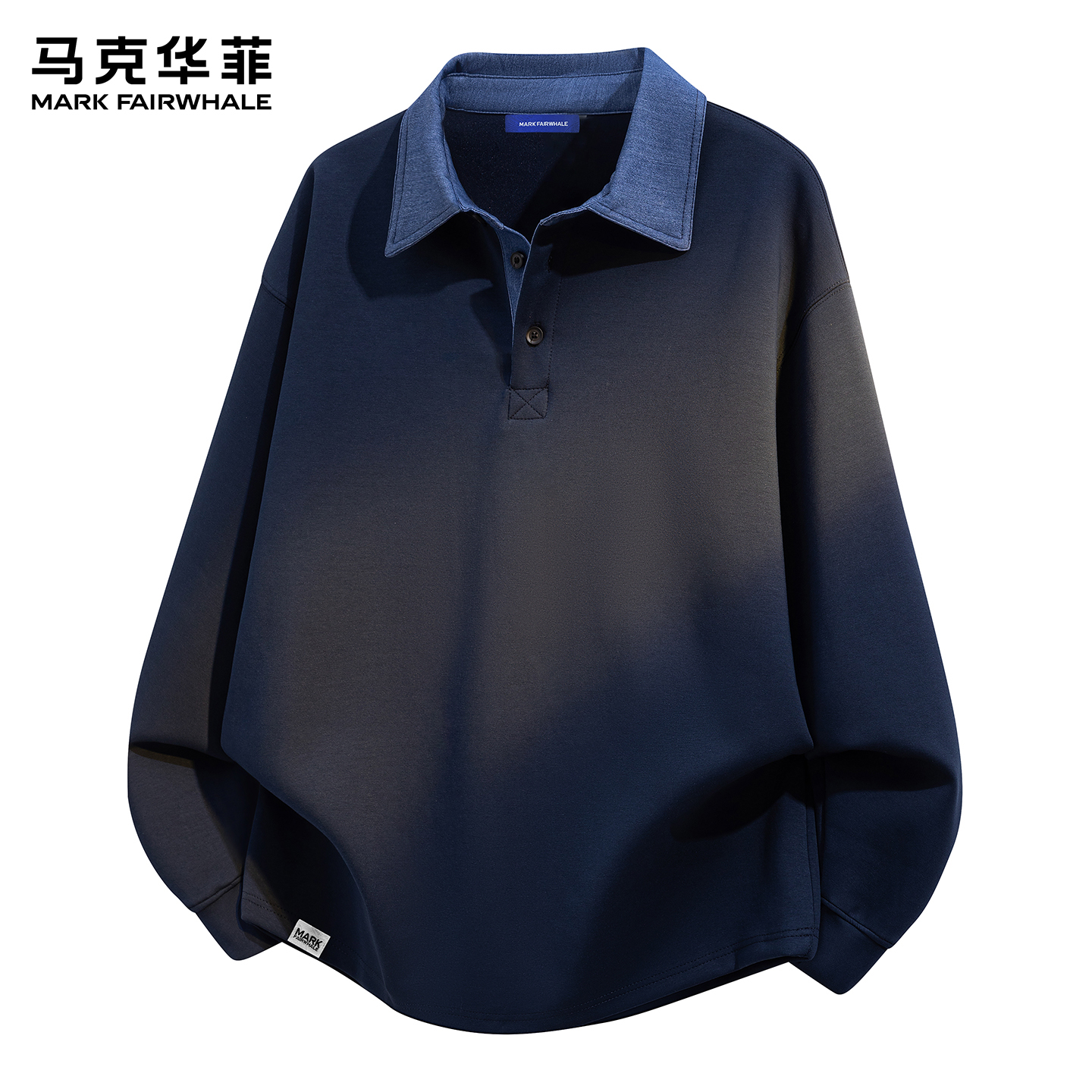 马克华菲简约翻领卫衣男士秋冬季加绒加厚设计感长袖Polo衫外套男