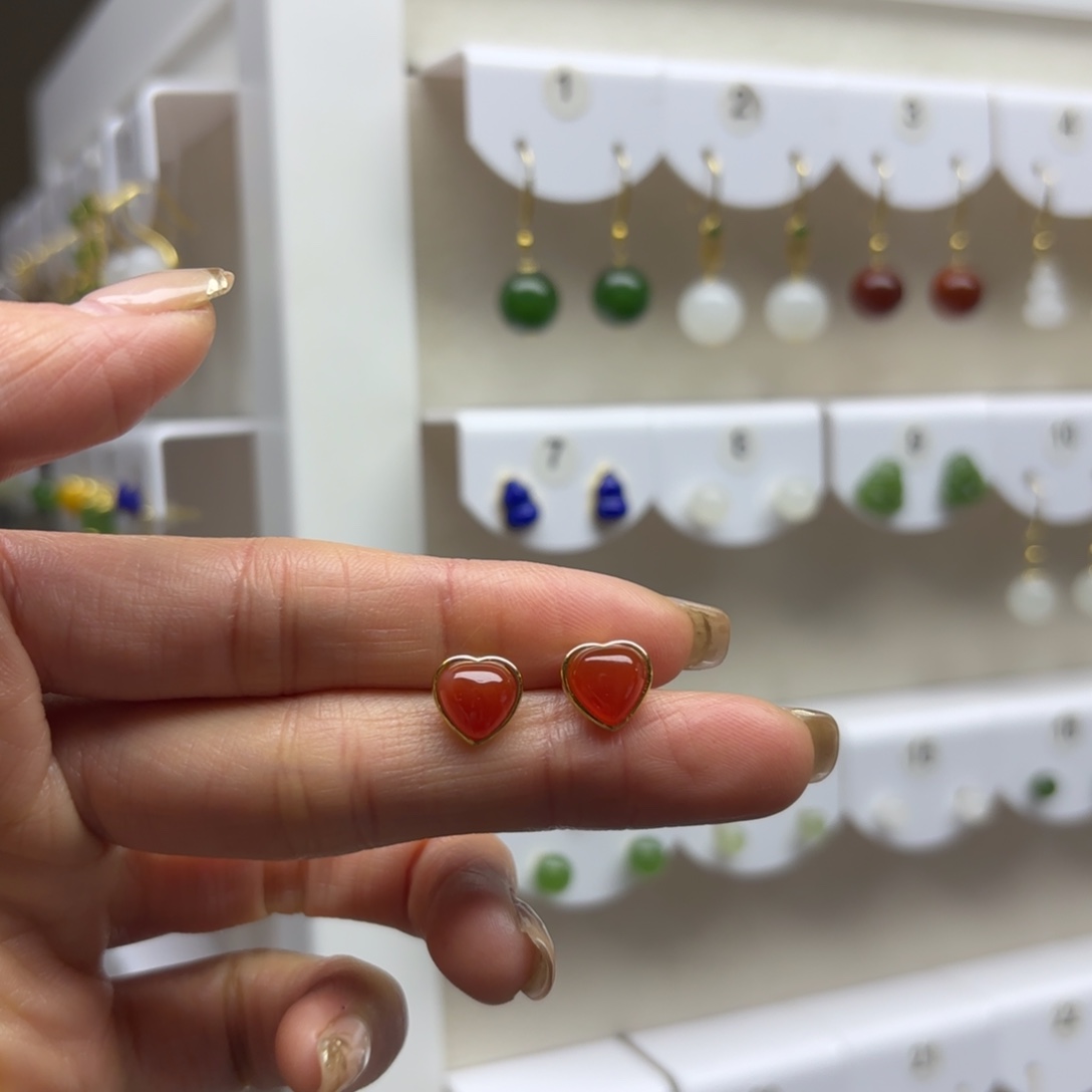 玛瑙/玉髓银S925镶嵌耳饰