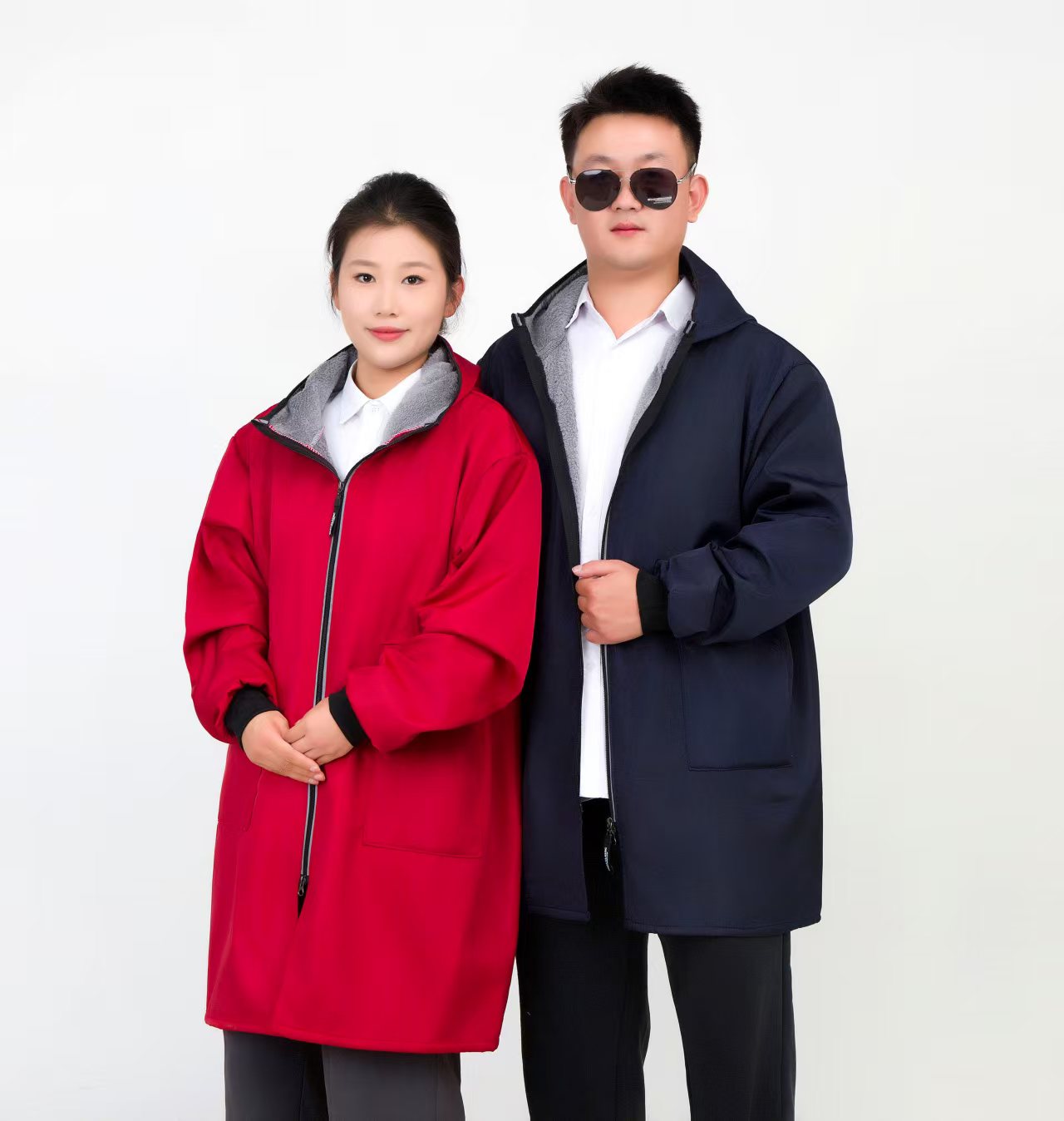 拉链保暖防水抗污耐脏工装制服防寒汽修冬季加绒耐脏加厚中长款