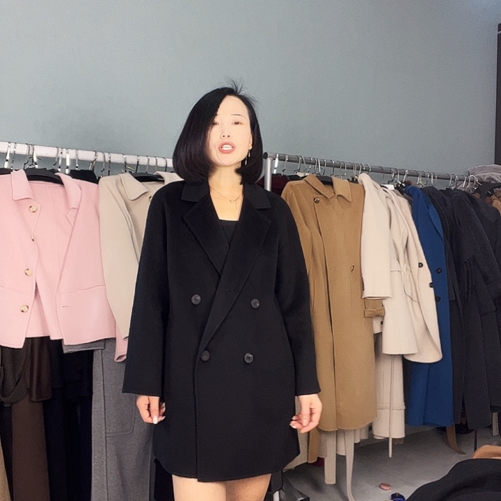 双面呢大衣黑色S码