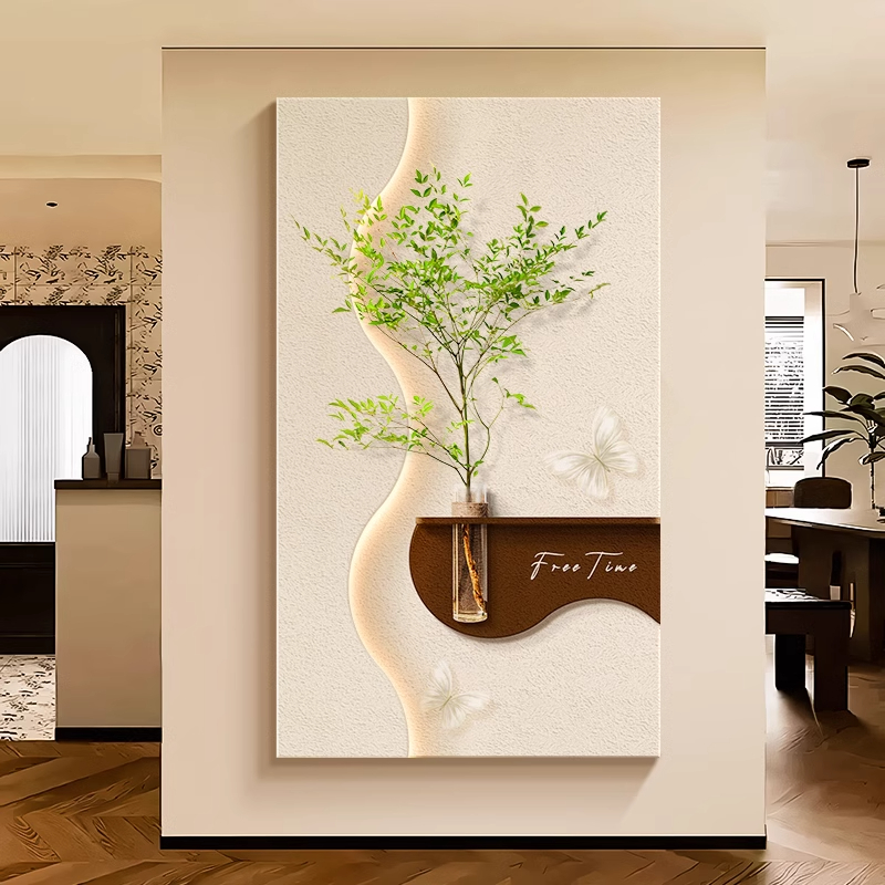 玄关装饰画水培绿植奶油风客厅立体挂画2025新款可养花砂岩壁灯画