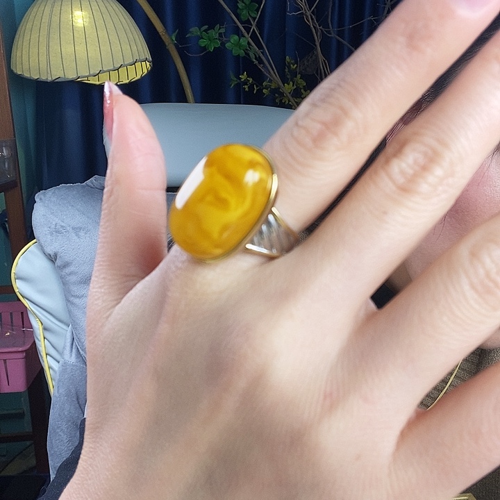 蜜蜡银S925镶嵌戒指戒指