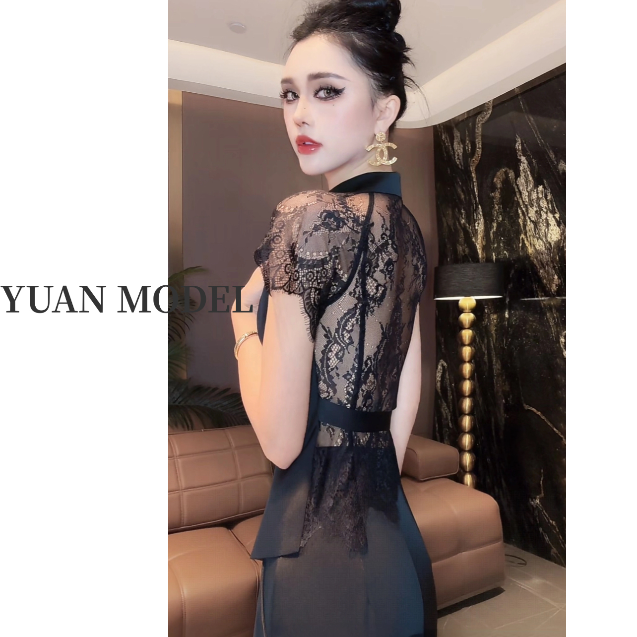 【YUAN MODEL】媛老板-2025夏季时装后背蕾丝休闲裤套装轻奢052357