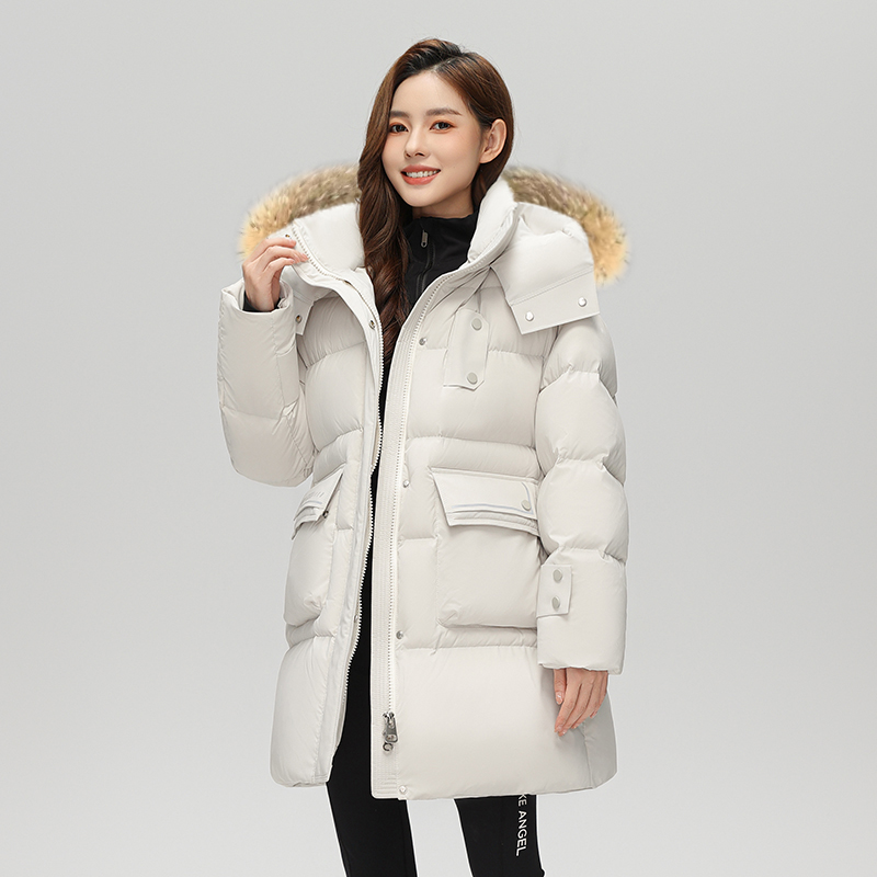 拉夏贝尔中长款男女同款休闲风冬季羽绒服简约百搭