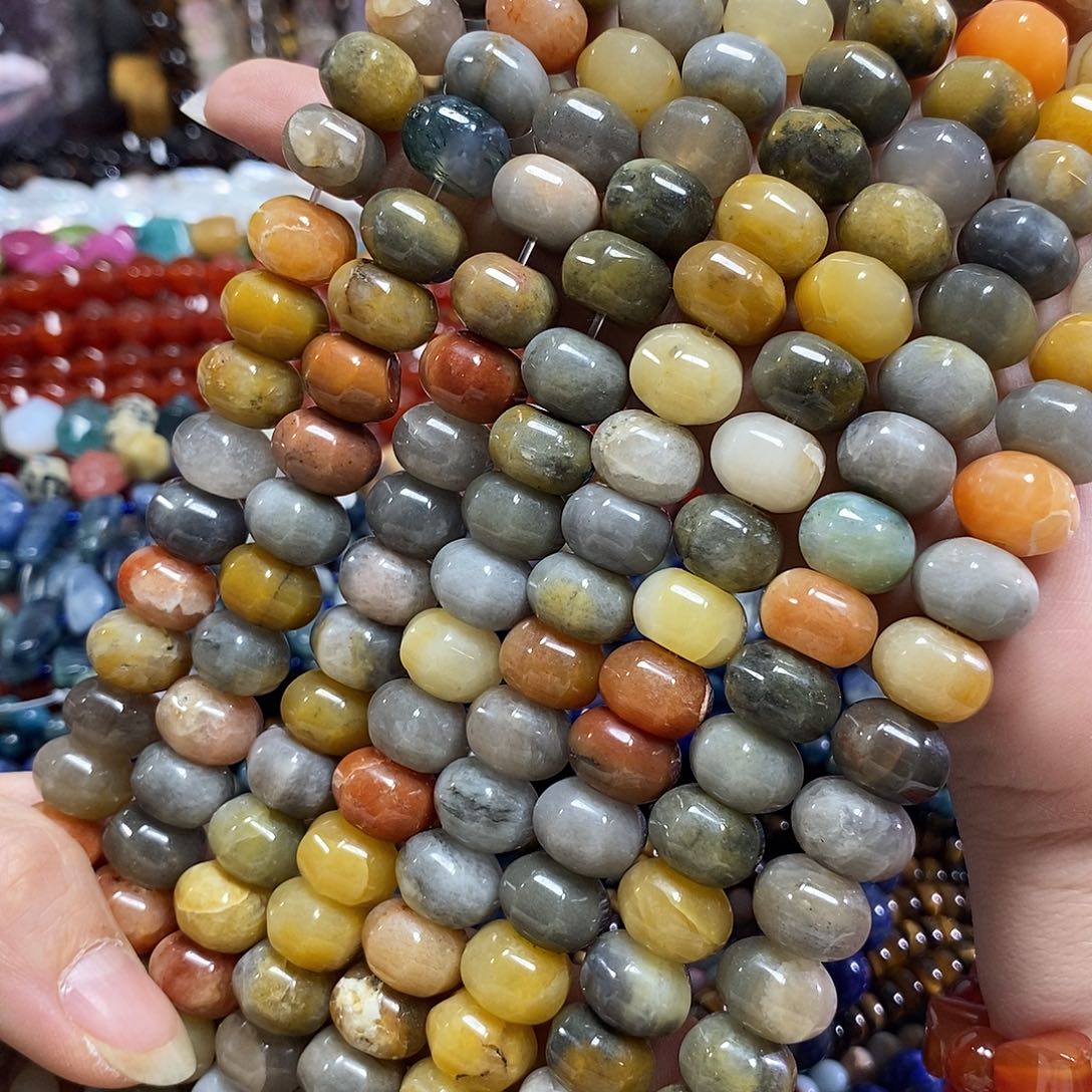 玛瑙/玉髓未镶嵌珠宝半成品金丝玉南瓜一条卡14mm