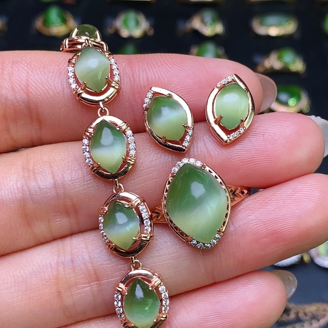 和田玉（碧玉）套装银S925镶嵌