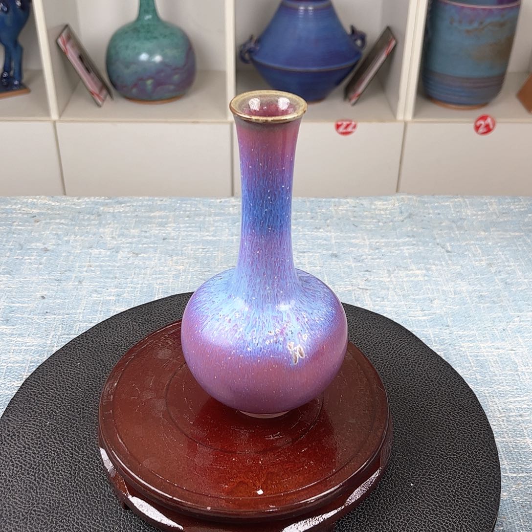 瓷片手拉坯炭烧花器丹瓶