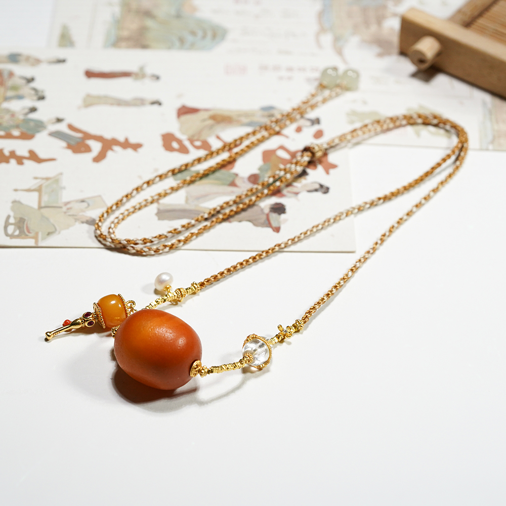 大橘皮蜜蜡单珠18MM吊坠挂脖