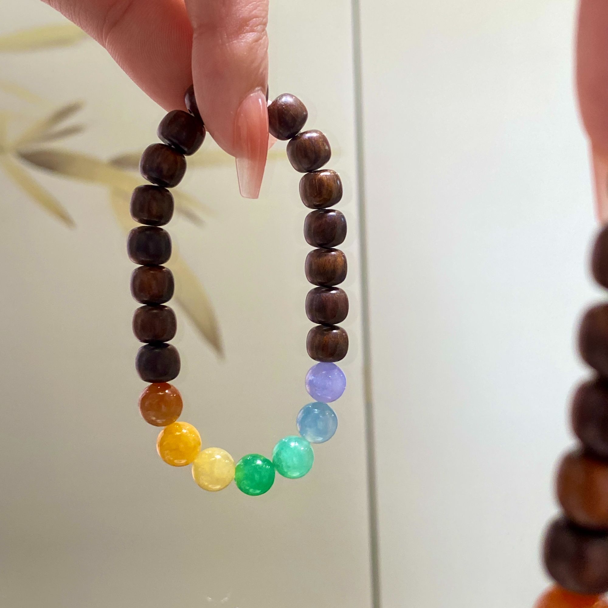 天然缅甸翡翠A货彩虹色木珠手串7.8*