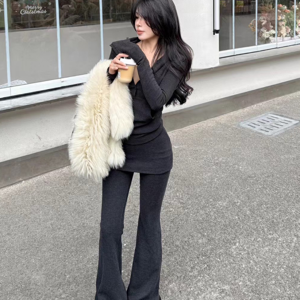 橙路【女神穿搭】 韩系磨毛套装