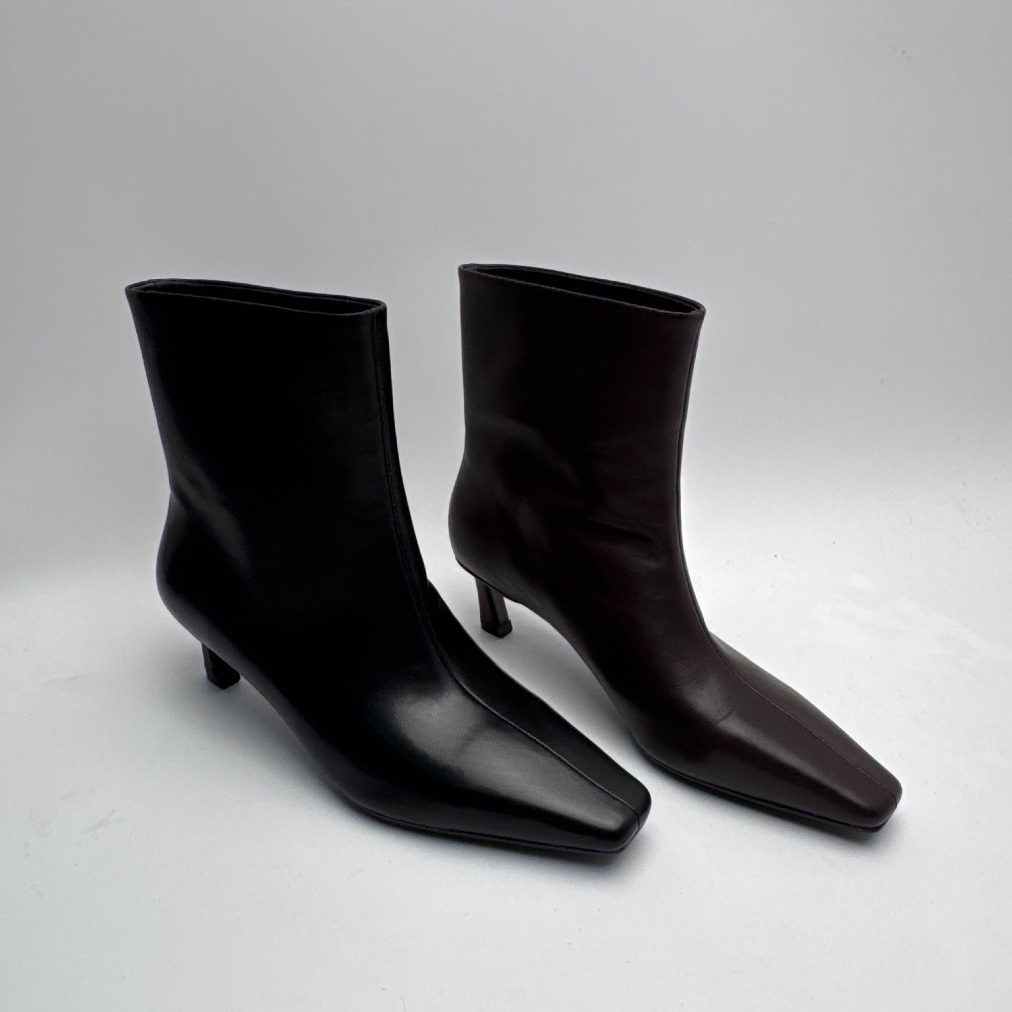 时尚方头细跟短筒真皮女靴显瘦百搭秋冬气质女靴