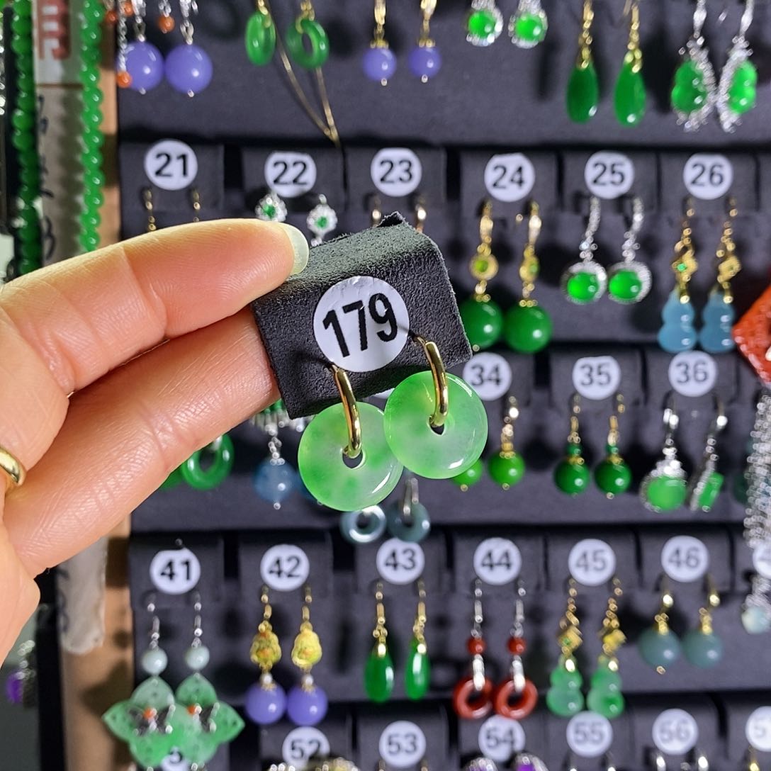 银S925镶嵌翡翠耳饰179