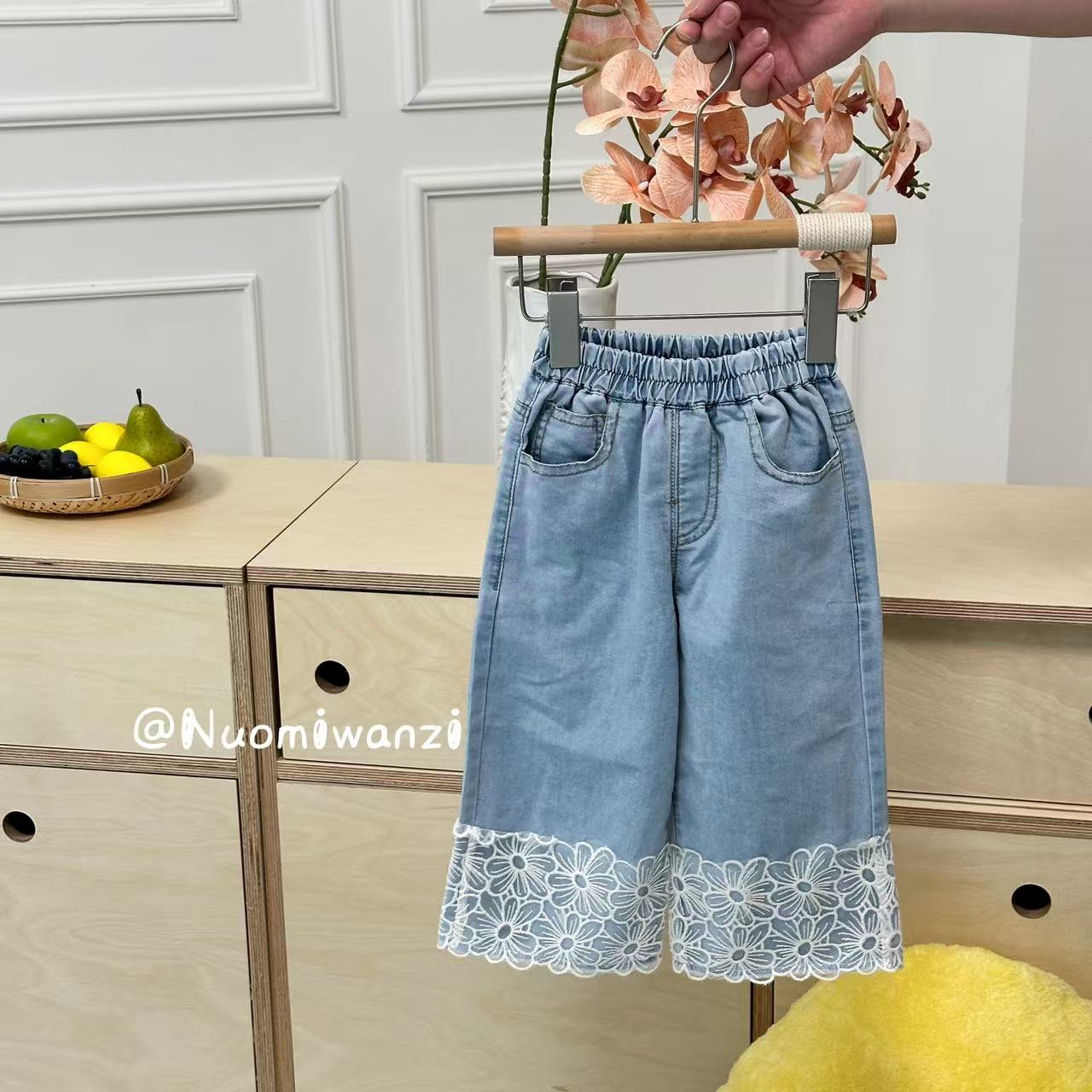 XZM-1656-1-儿童时尚百搭花边牛仔裤（夏款）