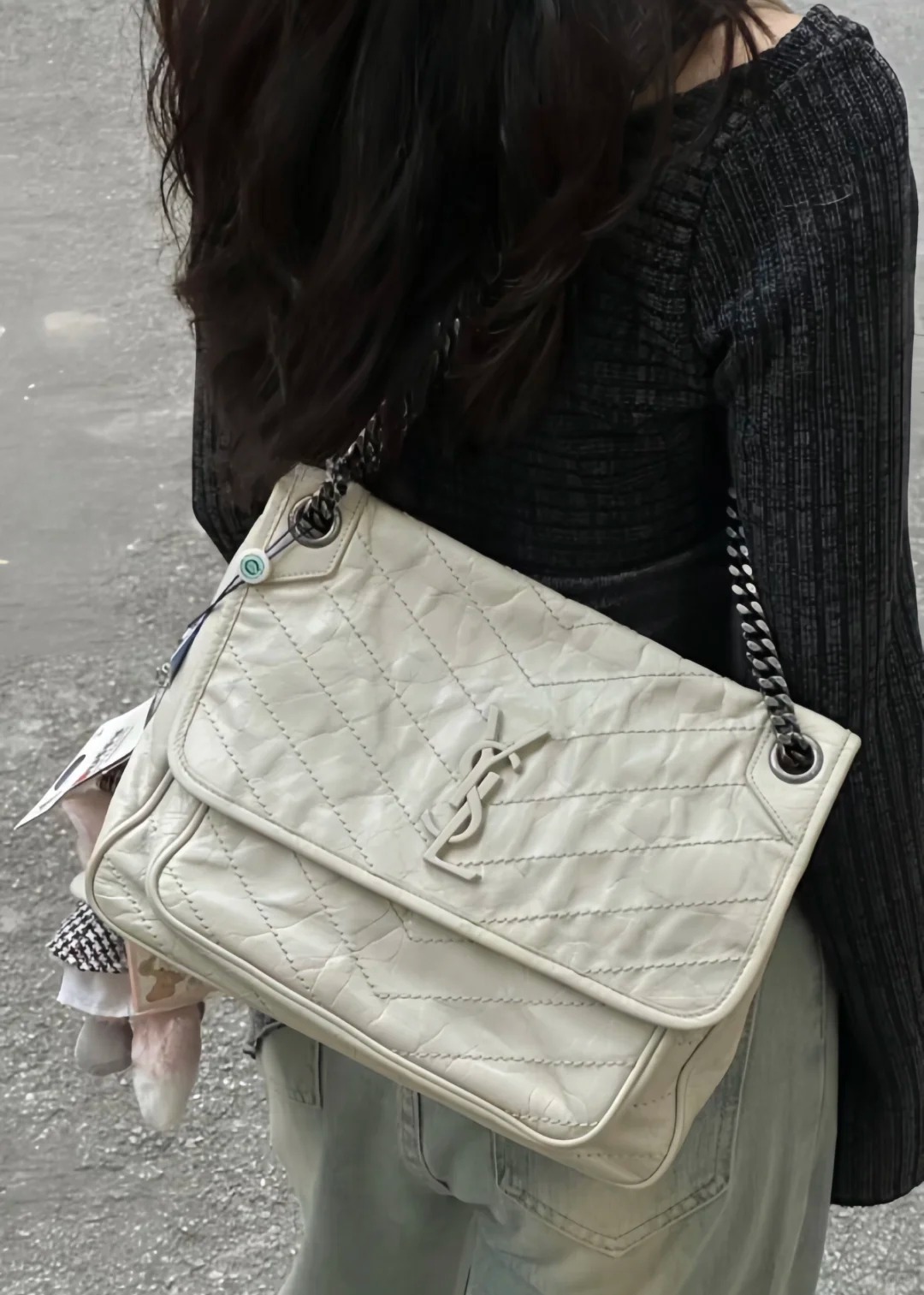 99新 YSL/圣罗兰 ysl niki中号白银斜挎包/公价无/甄选