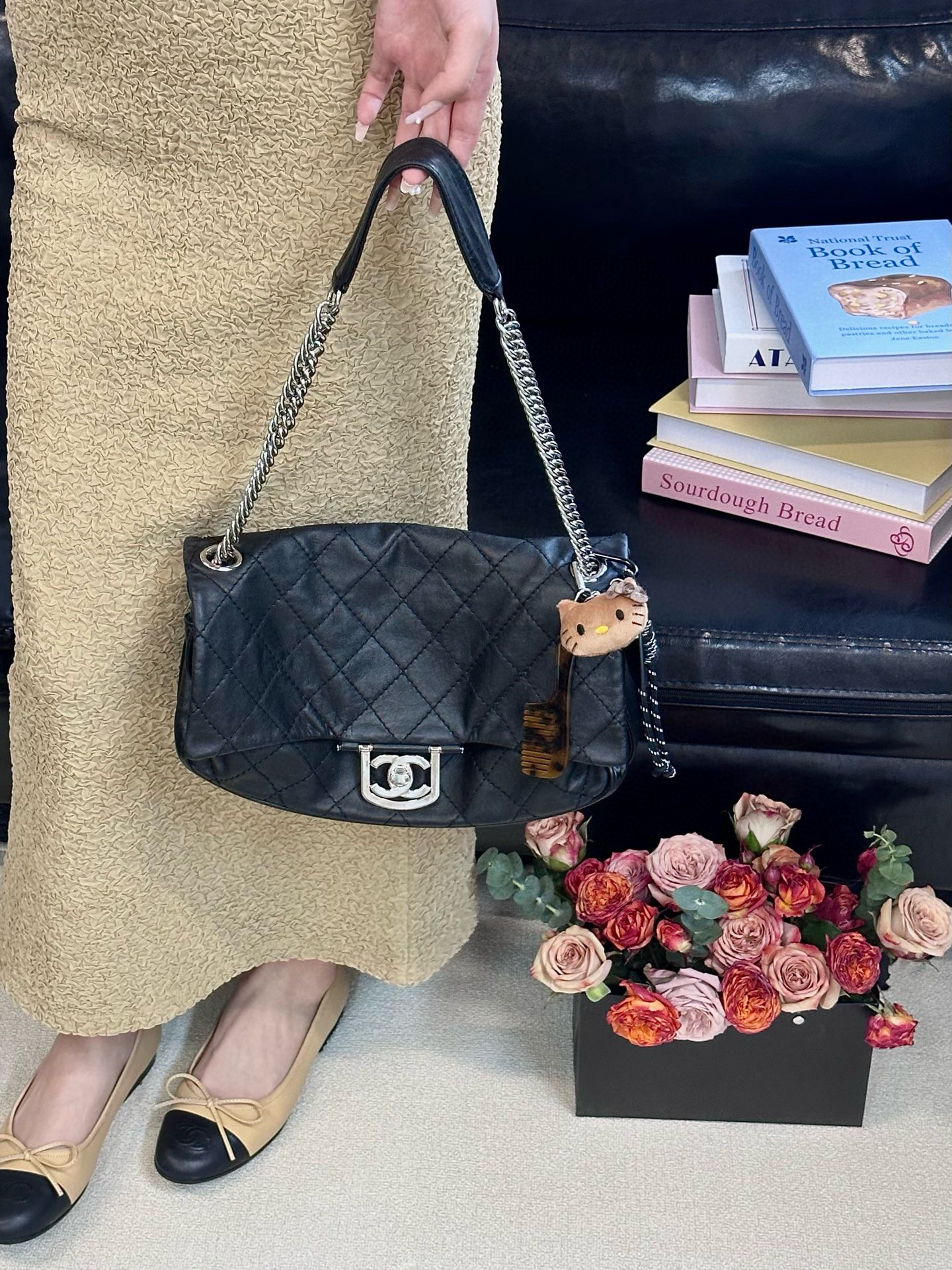 95新 Chanel/香奈儿 chanel 黑银爱丁堡cf单肩包