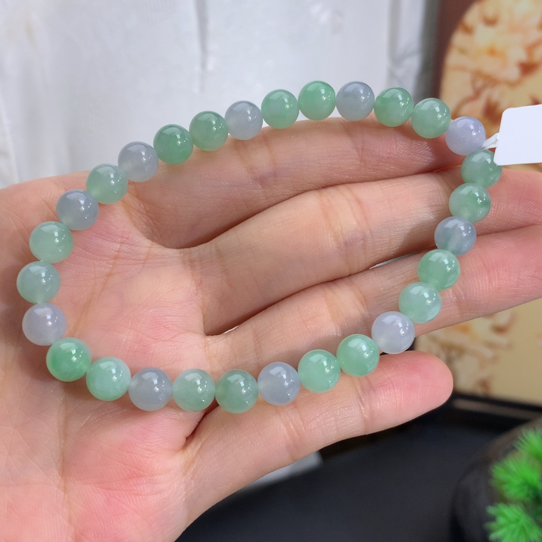翡翠未镶嵌手串卡6.5胶润蓝绿手串