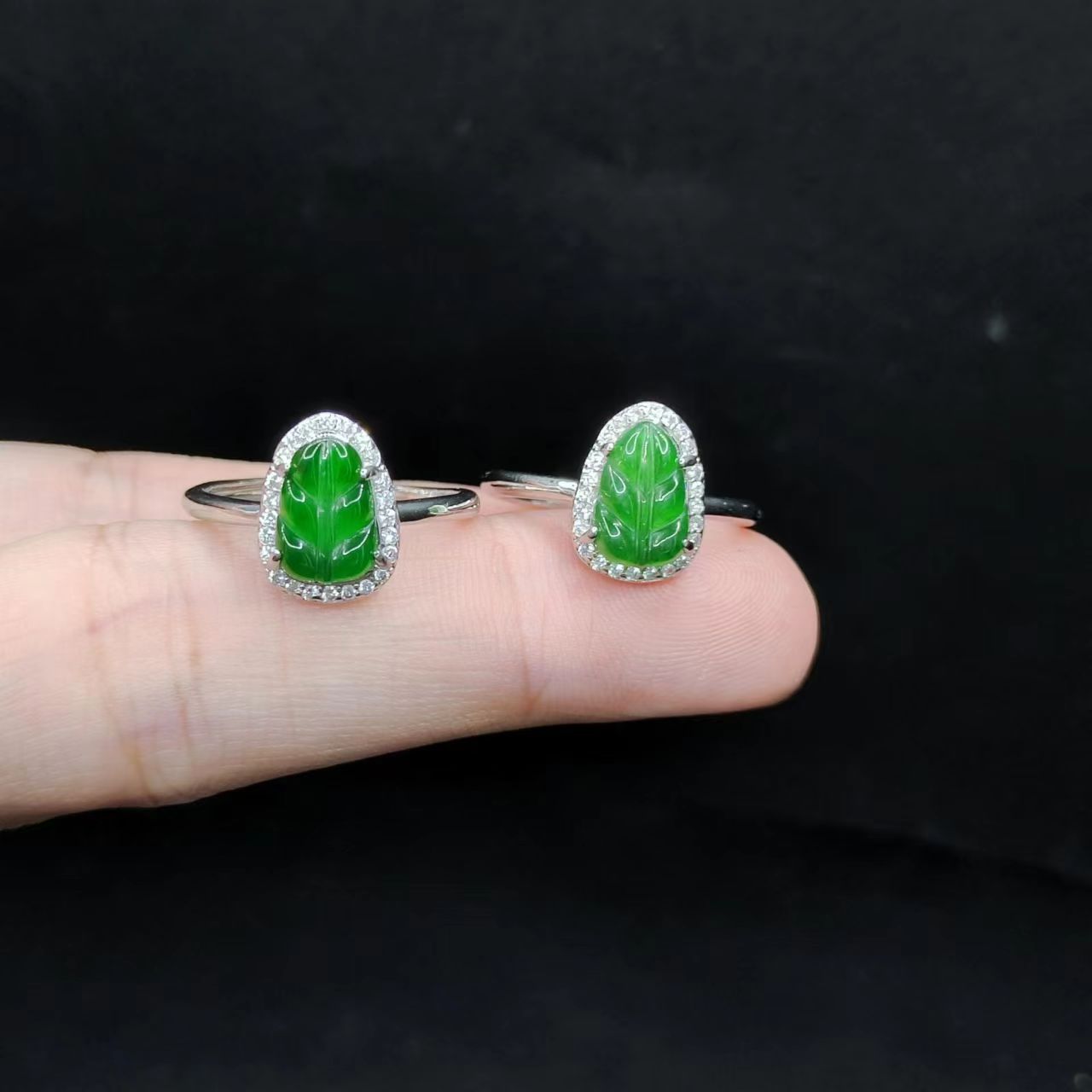 【老三珠宝】翡翠叶子戒指X12【多样性发其一】约10-8mm