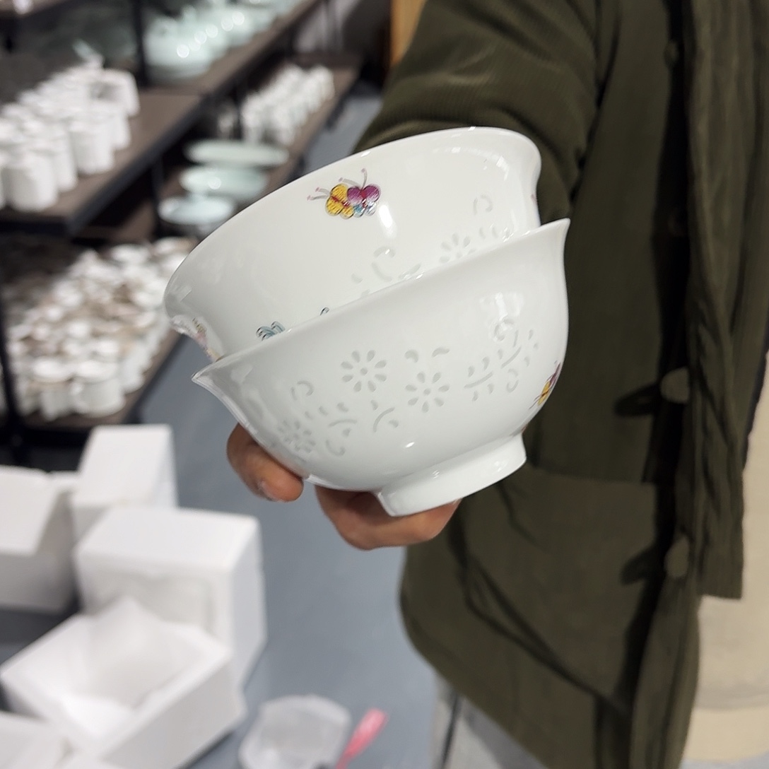杯景德镇高白泥珐琅彩蒲公英饭碗2个