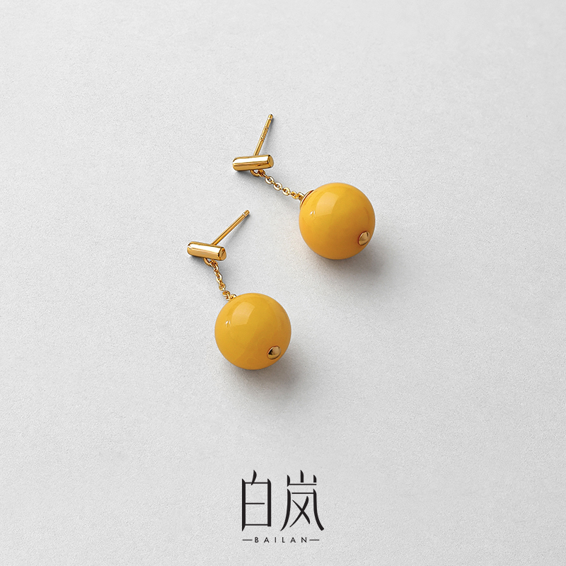 白岚蜜蜡耳坠女925银耳钉新款轻奢气质长款复古耳环小众ED4161