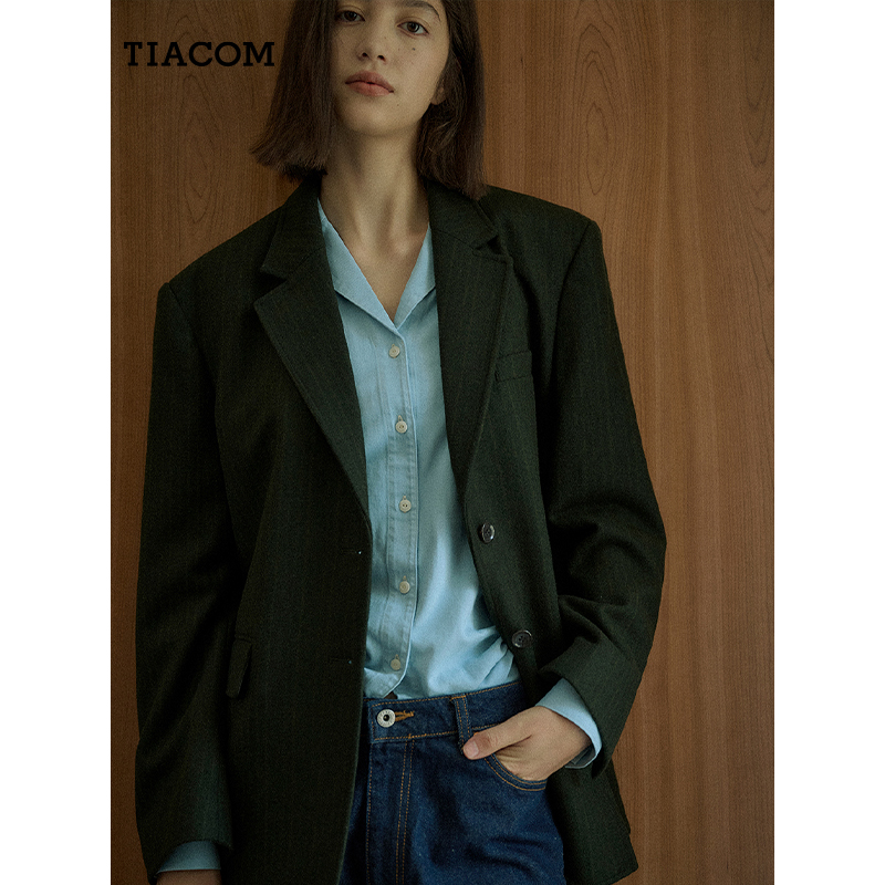 TIACOM复古高级感廓形裁剪羊毛西装外套TWL8100