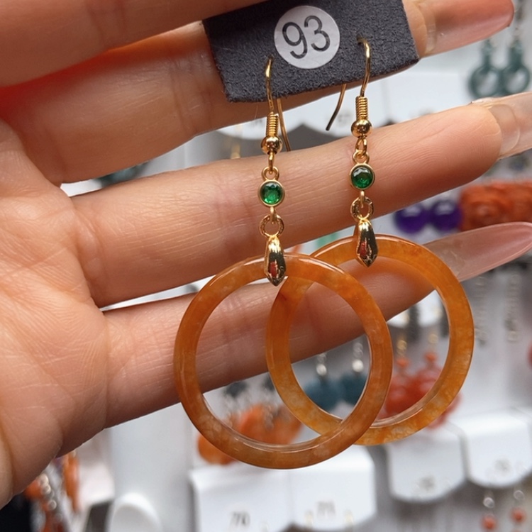 【闪购商品】翡翠耳饰银S925镀金镶嵌优化耳饰