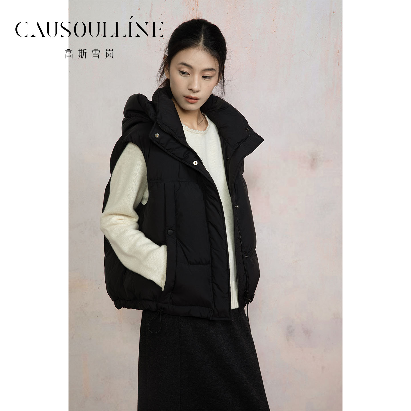 高斯雪岚【冬季新品】气质短款修身羽绒服女百搭马甲纯色25416508