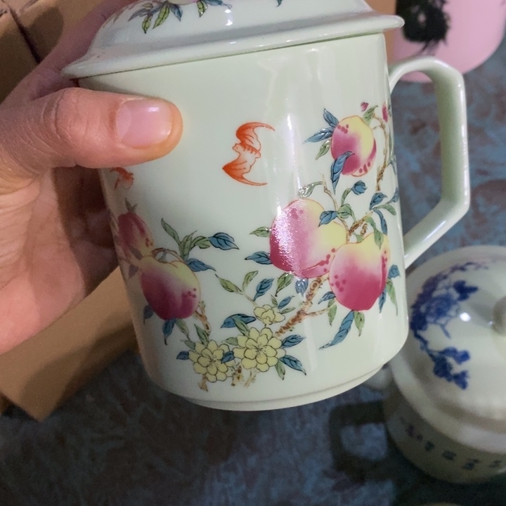 摆件陶绿稀土寿桃办公杯