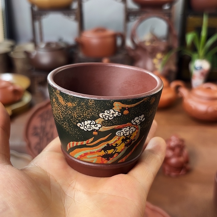 茶杯紫砂主人杯 泥绘 85cc