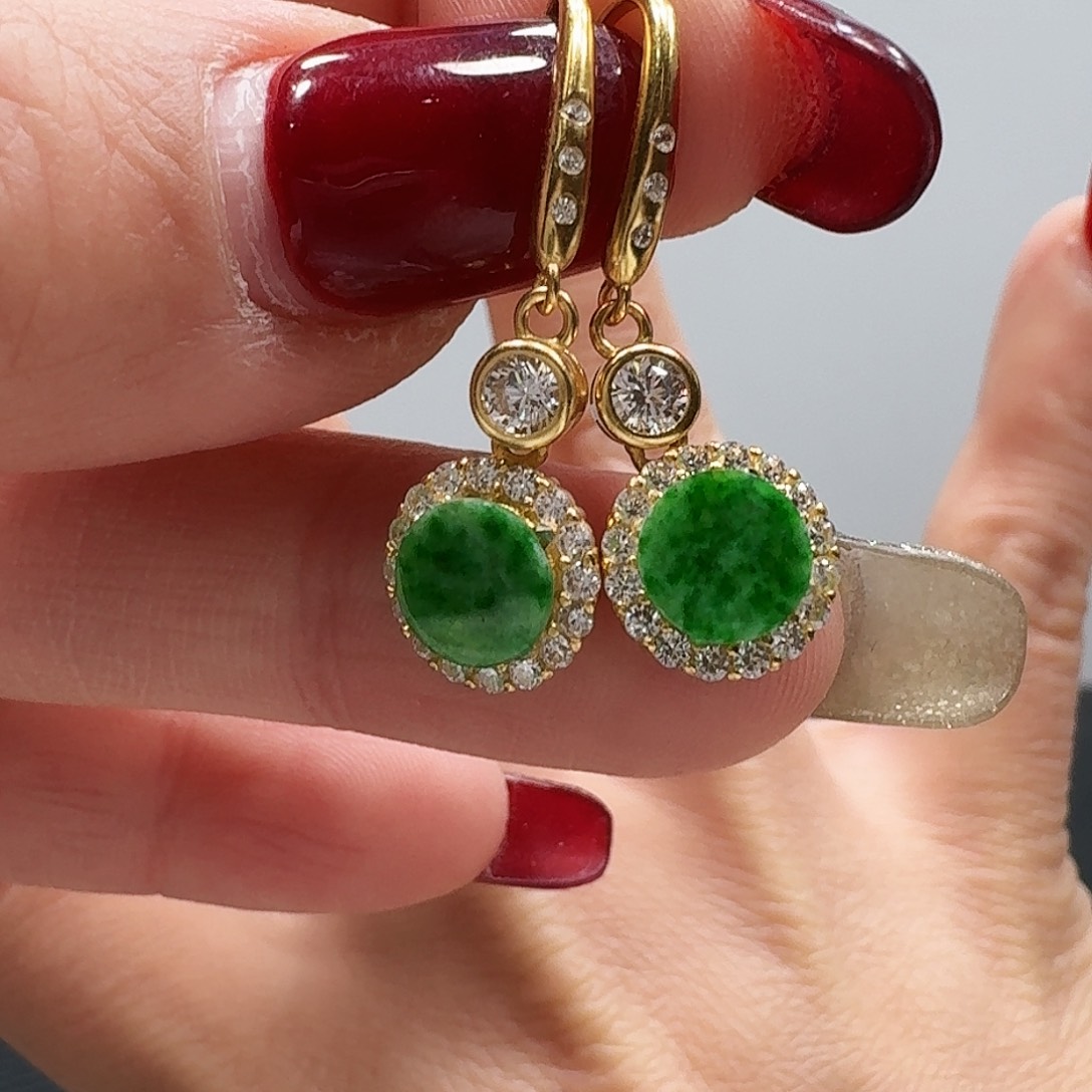 翡翠耳饰银S925镶嵌耳饰