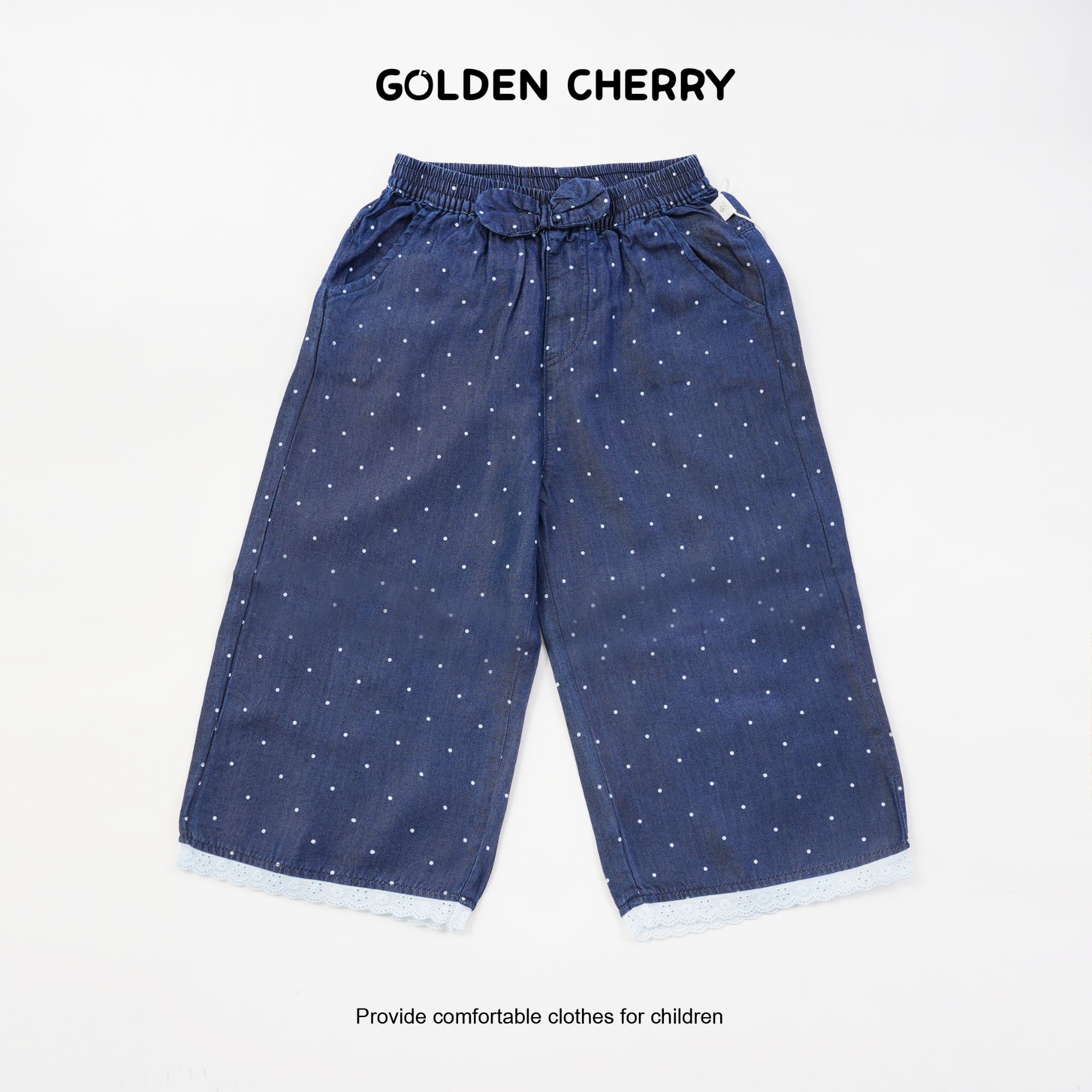 b【金樱桃Golden cherry】小童藏青色莱赛尔波点满印休闲裤JYT2286