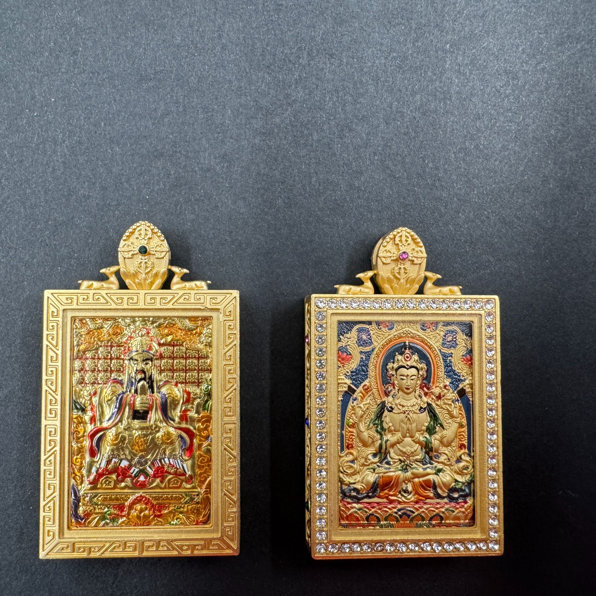 【终身质保】五台山八大守护双面立体复古铜质鎏金浮雕唐卡吊坠